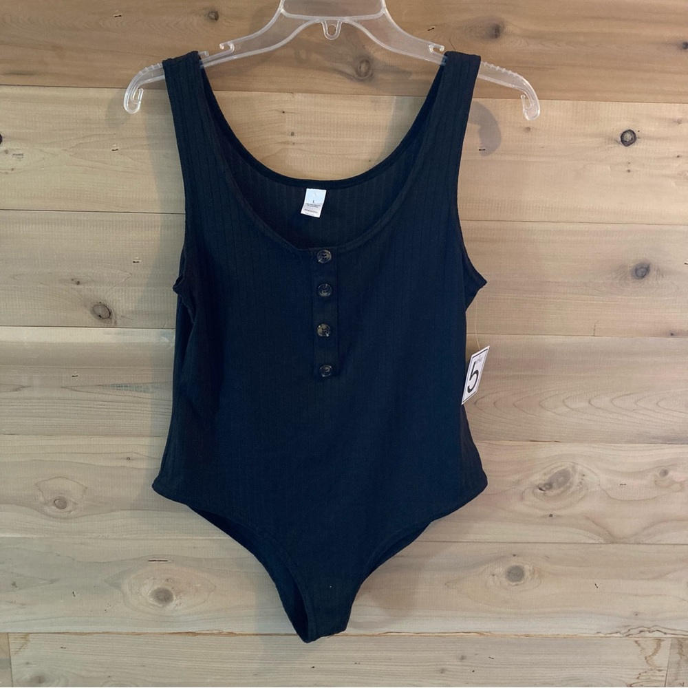 Black button down ribbed tank top bodysuit NWT